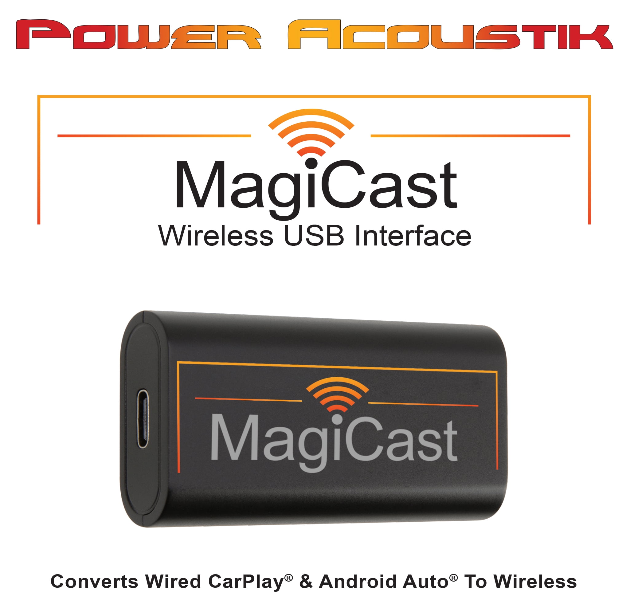 Power Acoustik MagiCast - Wireless CarPlay/Android Auto Adapter/Dongle, Converts Wired CarPlay or Android Auto Car Stereos to Wireless (New)
