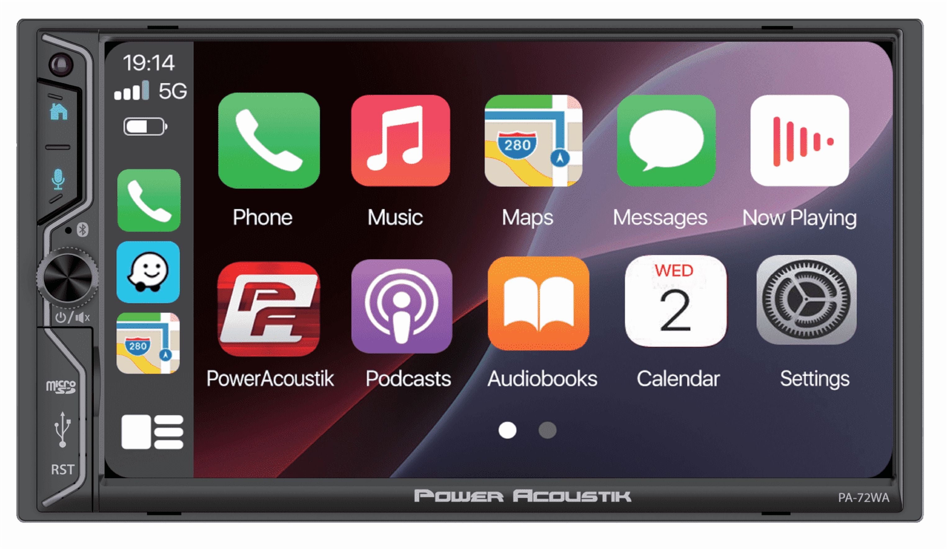 Power Acoustik PA-72WA 2-DIN Car Stereo Head Unit 7 Touchscreen, Wireless Apple CarPlay & Android Auto, Bluetooth, USB, DSP Audio, Backup Camera Support