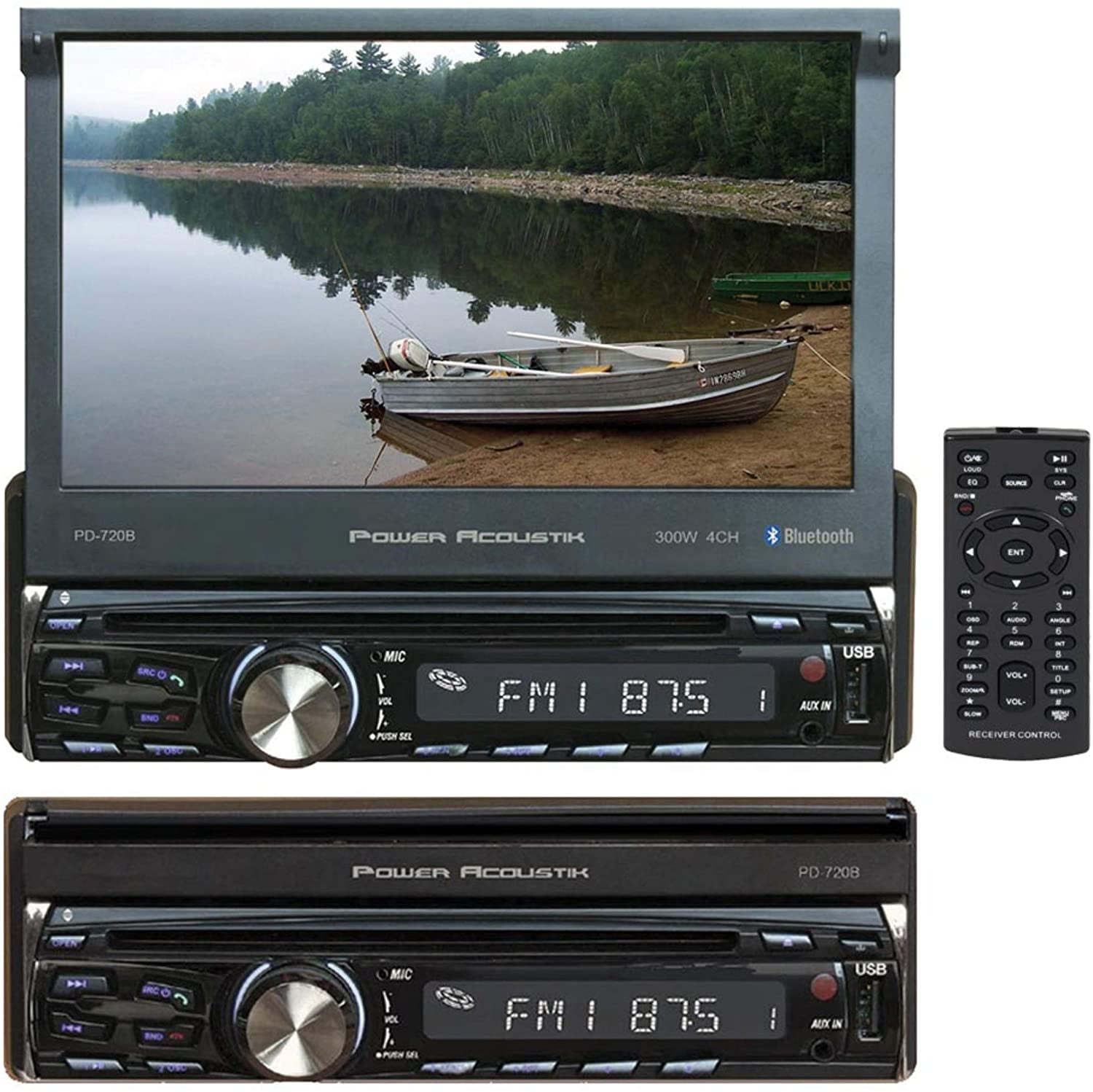 Power Acoustik PD720B Single DIN with 7inch Motorized LCD Touchscreen, DVD, CD/MP3 Car Stereo