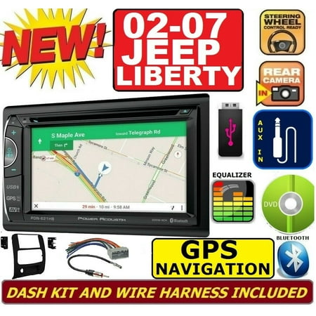 Power Acoustik PDN-621HB Car In-Dash Unit with GPS Navigation, USB, AUX, for 2002-07 Jeep Liberty