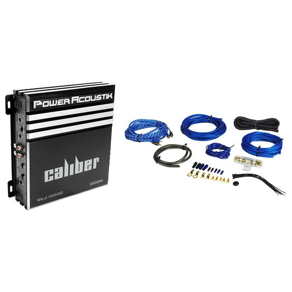 Power Acoustik RE2-1000D 1000 Watt 2-Channel Car Audio Amplifier Amp+Wire Kit