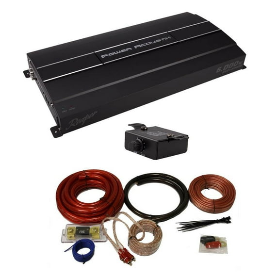 Power Acoustik REP1-6000D 6000W Car Amplifier Amp + Remote + 1/0 Gauge Amp Kit