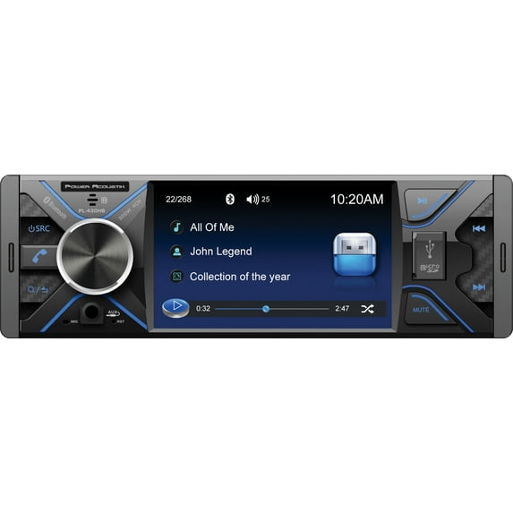 Power Acoustik PML-43HB 1-DIN Bluetooth Car Stereo - 4.3” Single Din Car Radio with Bluetooth, USB, SD, Aux Input, AM/FM Receiver, Backup Camera Input, Wireless Remote