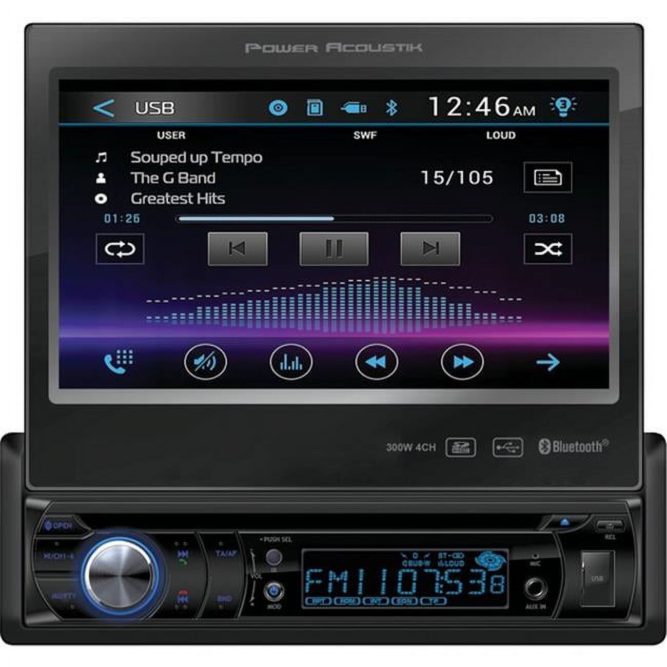 Power Acoustik  Single-DIN In-Dash Motorized LCD Touchscreen DVD Receiver with Bluetooth&#44; Black - 7 in. - image 1 of 1