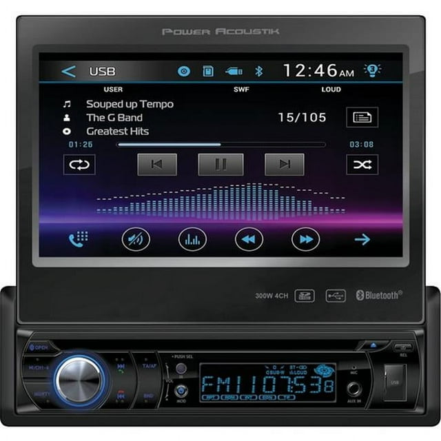 Power Acoustik  Single-DIN In-Dash Motorized LCD Touchscreen DVD Receiver with Bluetooth&#44; Black - 7 in.