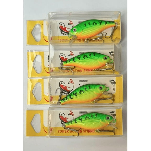 Power Action Spinner Lure Bait - Minnow Fishing Hard Bait - Pack of 4 Pcs, Yellow