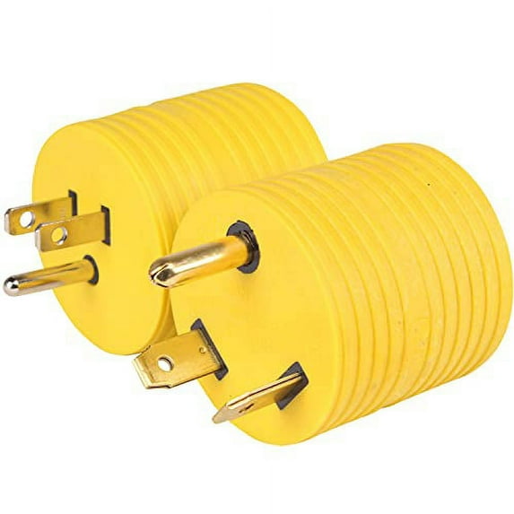 Power Adapter 3 prong 15 amp Male to 30 amp 110 Female RV Camper Generator Plug Outdoor Electrical Power Converter, Straight Blade TT30P to 5-15R, Mini Size (Combo Pack, Yellow)