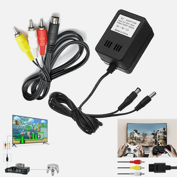 Power Adapter Cable - AC Power Supply Cord with AV RCA Cable for Super Nintendo/Super NES Game Console.
