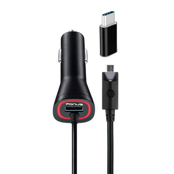 Power Adapter Car Charger with USB-C Adapter for Samsung Galaxy S23 Ultra/Plus - Type-C DC Socket Extra USB Port Coiled Cable LED Light