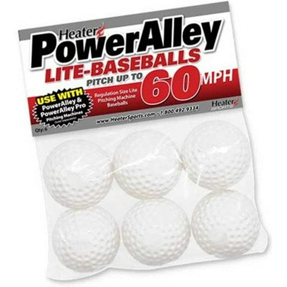 Heater Sport Power Alley 60 MPH Lite Baseballs White - 6 Pack, Lightweight, Accurate, and Long-Lasting | Perfect for Batting and Fielding Practice, Ideal for All Ages in Both Outdoor and Indoor Use