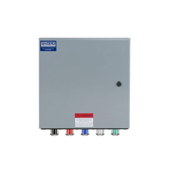 Power Assemblies Camlock Connection Box, 400 Amp, 120/208V, 3 Phase, 4 Wire, NEMA 4/12 with Camlock Series 16 Female Outputs, Double Set Screw Wall-Mount Power Distribution Box, BLK/RED/BLU/WHT/GRN