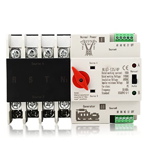 Power Automatic Transfer Switch, 4P 100A Generator Changeover Switch, AC110V Electronic Circuit Breaker, Rail Mounted Type, Millisecond Fast Switching Controller for PZ30$$Garden & Patio