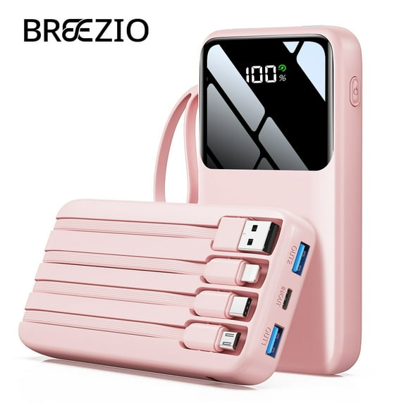 Power Bank, 15000mAh Portable Charger with Built in Cable, 22.5W Fast Charging, 6 Outputs, Slim Travel Essential Battery Pack with LED Display, Compatible with iPhone 17/16/15/14/13, Samsung, iPad