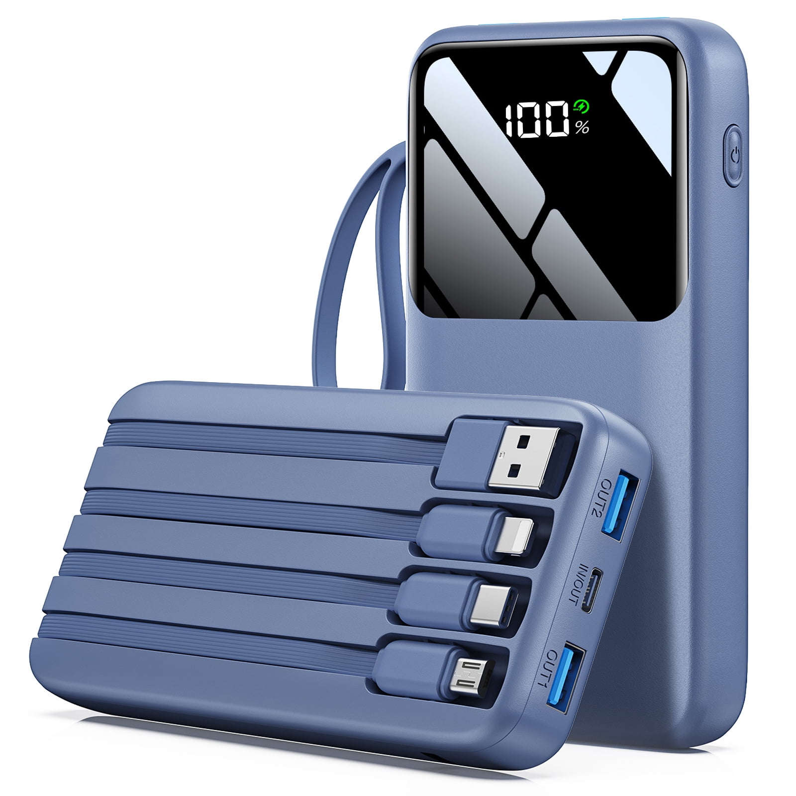 Power Bank, 15000mAh Portable Charger with Built in Cable, 22.5W Fast Charging, 6 Outputs, Slim Travel Essential Battery Pack with LED Display, Compatible with iPhone 17/16/15/14/13, Samsung, iPad - Walmart.com