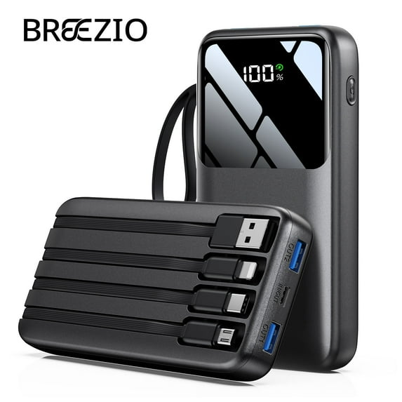 Power Bank, 15000mAh Portable Charger with Built in Cable, 22.5W Fast Charging, 6 Outputs, Slim Travel Essential Battery Pack with LED Display, Compatible with iPhone 17/16/15/14/13, Samsung, iPad