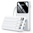thumbnail image 1 of Power Bank, 15000mAh Portable Charger with Built in Cable, 22.5W Fast Charging, 6 Outputs, Slim Travel Essential Battery Pack with LED Display, Compatible with iPhone 17/16/15/14/13, Samsung, iPad, 1 of 9