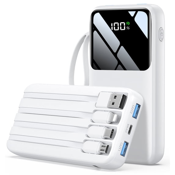 Power Bank, 15000mAh Portable Charger with Built in Cable, 22.5W Fast Charging, 6 Outputs, Slim Travel Essential Battery Pack with LED Display, Compatible with iPhone 17/16/15/14/13, Samsung, iPad