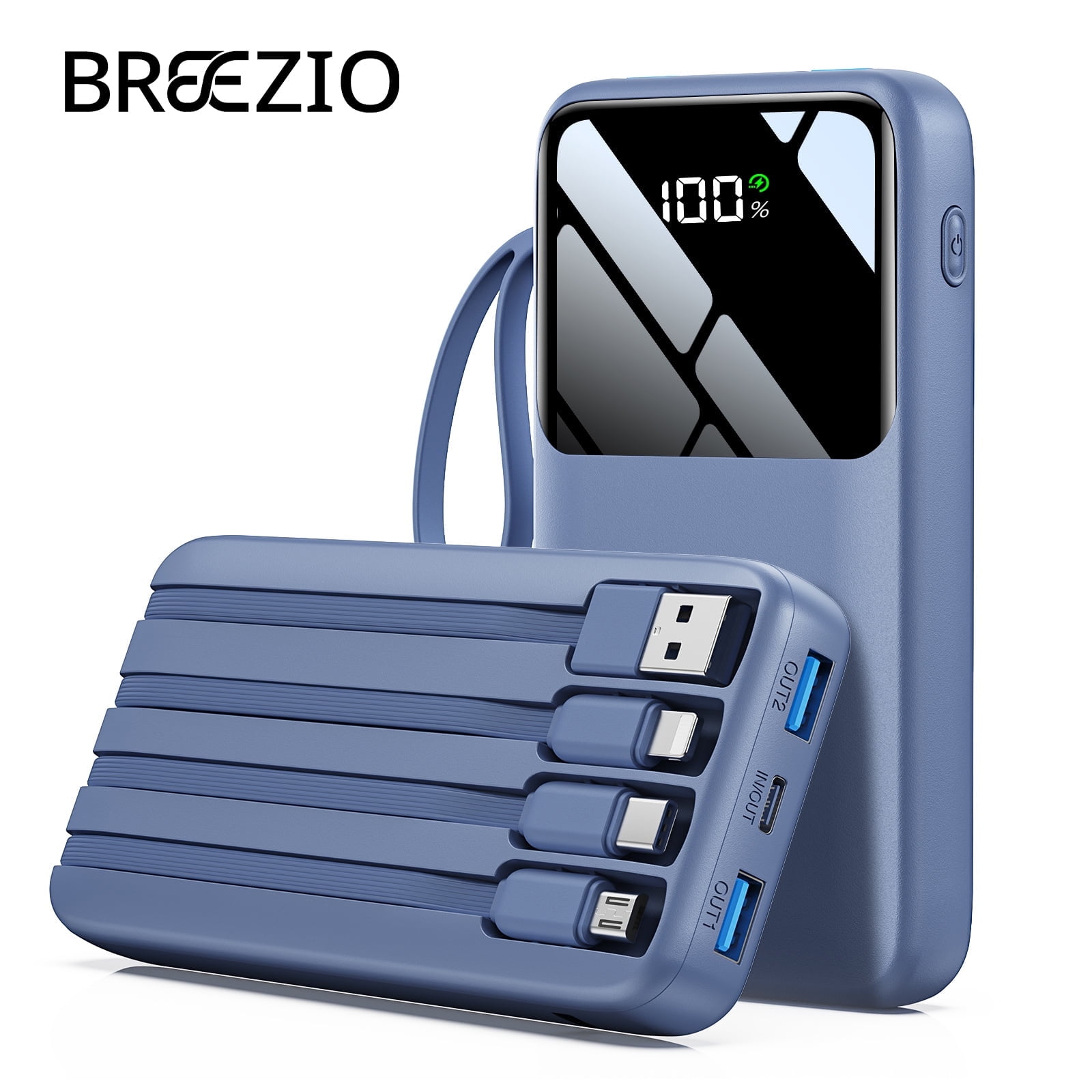 Power Bank, 15000mAh Portable Charger with Built in Cable, 22.5W Fast Charging, 6 Outputs, Slim Travel Essential Battery Pack with LED Display, Compatible with iPhone 17/16/15/14/13, Samsung, iPad