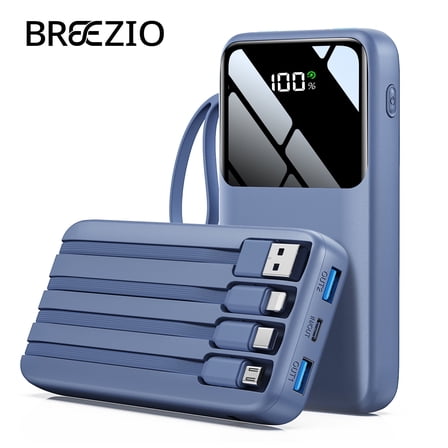 Power Bank, 15000mAh Portable Charger with Built in Cable, 22.5W Fast Charging, 6 Outputs, Slim Travel Essential Battery Pack with LED Display, Compatible with iPhone 17/16/15/14/13, Samsung, iPad