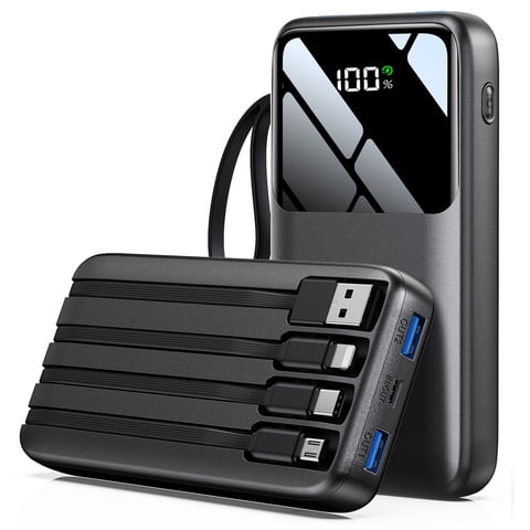 Power Bank, 15000mAh Portable Charger with Built in Cable, 22.5W Fast Charging, 6 Outputs, Slim Travel Essential Battery Pack with LED Display, Compatible with iPhone 18/17/16/15/14/13, Samsung, iPad