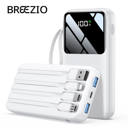Power Bank, 15000mAh Portable Charger with Built in Cable, 22.5W Fast Charging, 6 Outputs, Slim Travel Essential Battery Pack with LED Display, Compatible with iPhone 17/16/15/14/13, Samsung, iPad