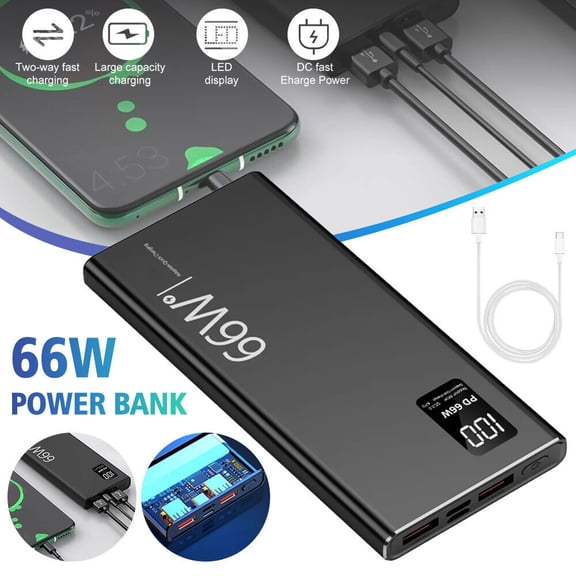 Power Bank, 20000mAh 66W PD Fast Charging Portable Charger with Digital Display for ROG Ally, Steam Deck, MacBook, iPad, iPhone, Samsung