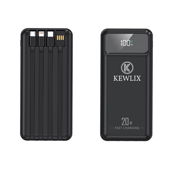 Power Bank, 10000mAh Portable Charger Power Bank with Built-in Cables, 22.5W Fast Charging Battery Pack, LED Display, Multiple Output and Input, Compatible with iPhone, Samsung and Android