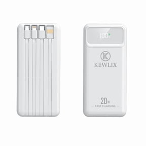 Power Bank, 20000mAh Portable Charger Power Bank with Built-in Cables, 22.5W Fast Charging Battery Pack, LED Display, Multiple Output and Input, Compatible with iPhone, Samsung and Android