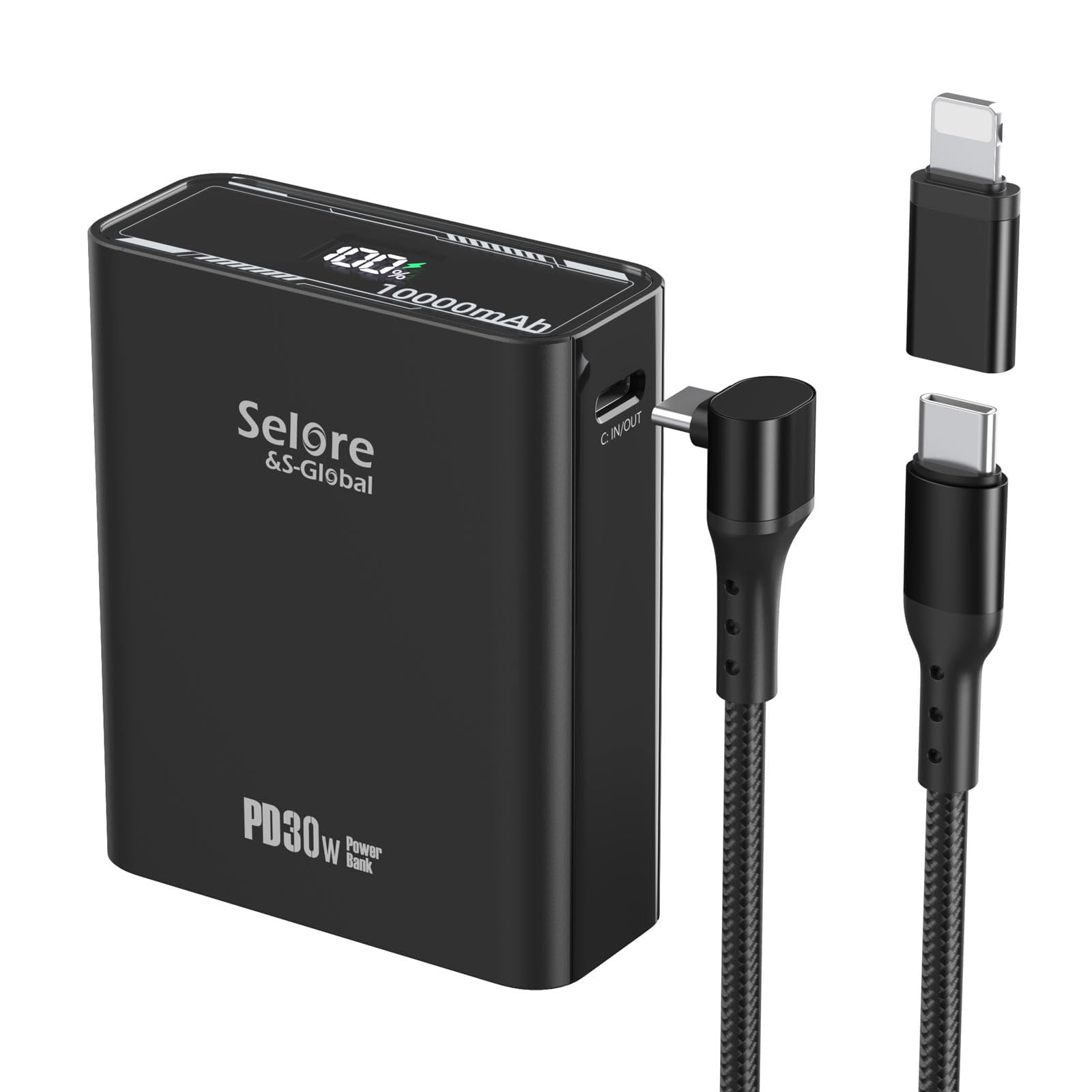 Power Bank 30W, 10000mAh Portable Charger with Built in Cable, USB C