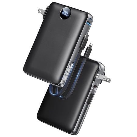 Power Bank, 50000 mAh Portable Charger with Built in Cable & Wall Plug, 22.5W Fast Charging, Travel Essential Battery Pack with LED Display compatible for iPhone/Android, Black
