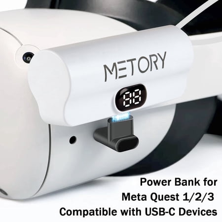 Power Bank Battery Pack Compatible with Oculus/Meta Quest 1/2/3, 5000mAh Fast Charging and Lightweight Extended Battery for Extra 2.5 Hours Playtime (With 90 Degree Adapter)