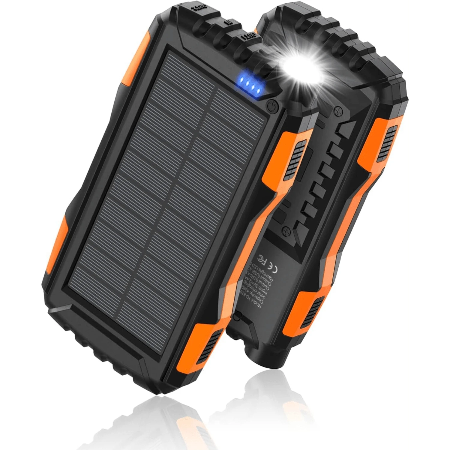 Power-Bank-Solar-Charger - 10000mAh Portable Charger,Solar Power Bank,External Battery Pack 5V3.1A Qc 3.0 Fast Charger Built-In Super Bright Flashlight (Orange)