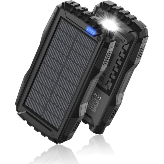Power-Bank-Solar-Charger - 20000mAh Portable Charger,Solar Power Bank,External Battery Pack 5V3.1A Qc 3.0 Fast Charger Built-in Super Bright Flashlight (Deep Black)