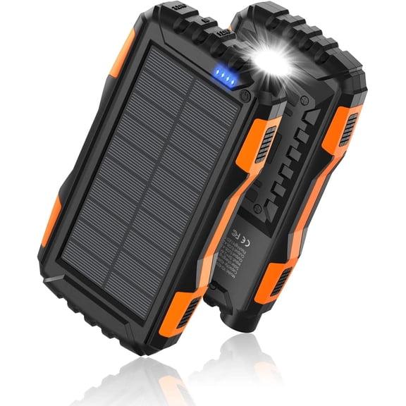Power-Bank-Solar-Charger - 20000mAh Portable Charger,Solar Power Bank,External Battery Pack 5V3.1A Qc 3.0 Fast Charger Built-in Super Bright Flashlight (Orange)