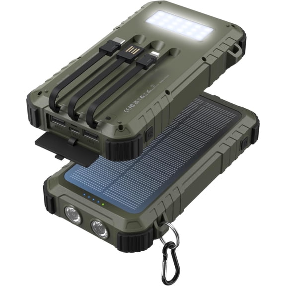 Power-Bank-Solar-Charger 45800mAh Fast Charging with 3 Built-in Cables LED Flashlight Portable External Battery Pack Compatible All Smartphone, Tablet, Drone, Camera, etc.