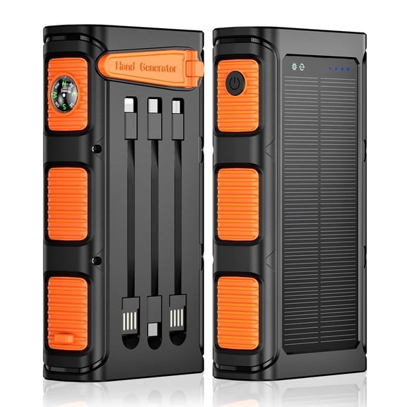 Power Bank Wireless Charger 49800mAh Built in Hand Crank and 3 Cables 18W Fast Charging Power Bank 7 Outputs & 4 Inputs Solar Portable Charger, SOS/Strobe/Strong Flashlights, Compass