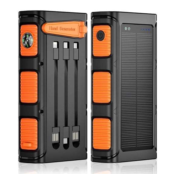 Power Bank Wireless Charger 49800mAh Built in Hand Crank and 3 Cables 18W Fast Charging Power Bank 7 Outputs & 4 Inputs Solar Portable Charger, SOS/Strobe/Strong Flashlights, Compass