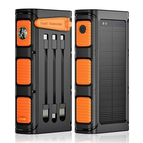 Power Bank Wireless Charger 49800mAh Built in Hand Crank and 3 Cables 18W Fast Charging Power Bank 7 Outputs & 4 Inputs Solar Portable Charger, SOS/Strobe/Strong Flashlights, Compass