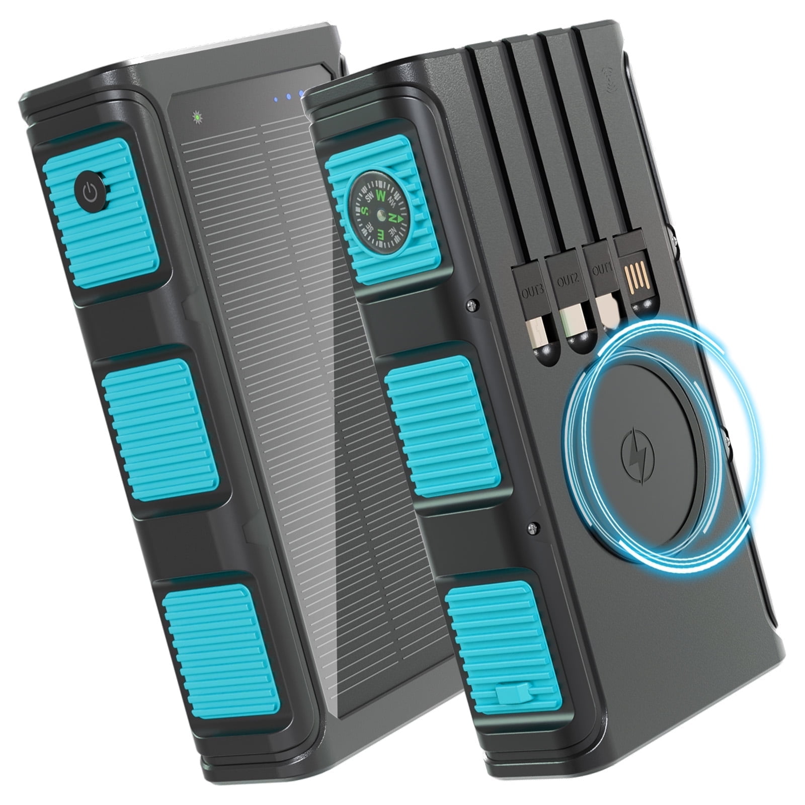 Power Bank Wireless Charger 68800mAh Built in Hand Crank and 4 Cables 15W Fast Charging Power Bank 7 Outputs & 4 Inputs Solar Portable Charger, Sos/Strobe/Strong Flashlights, Compass(Blue)