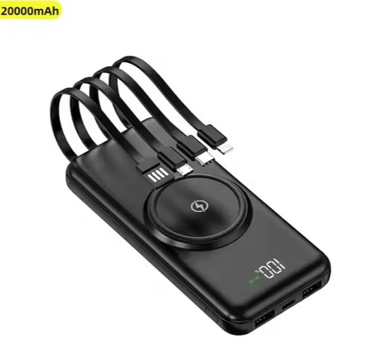 20000mAh Power Bank with Built in Cables Wireless Charger Fast Charging Large Capacity Black