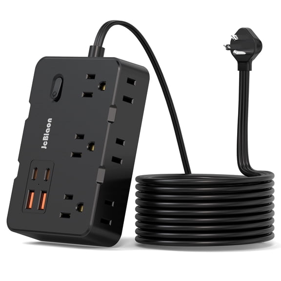 Power Bars with Surge Protector Extension Power Cord Flat Plug 5 ft with 6 AC Outlets 2 USB(2 USB C), 1050J Power Strip Multi Plug Outlet for Home, Office, College Dorm Room, Black