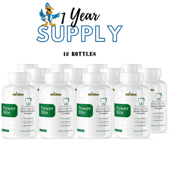 Power Bite-Teeth Power/ Gum Support- 12 Bottles -720 Capsules- Dr. Pelican