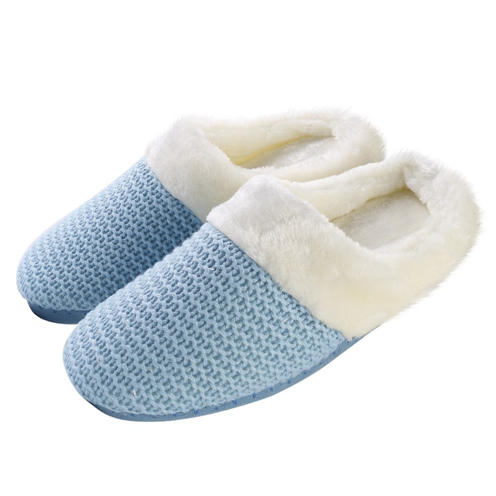 Power Blue Womens Warm Winter Slippers Cozy Cable Knit Memory Foam House Slipper Clog Shoes with Fuzzy Plush Collar for Women Walmart