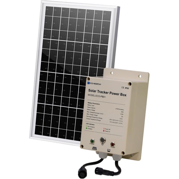 Power Box for Solar Tracker System IP65 Waterproof: 10W Monocrystalline Solar Panel + 6AH 12V LiFePO4 Battery with 3000+ Cycles and BMS Protection Plug and Play for Garden and Outdoor