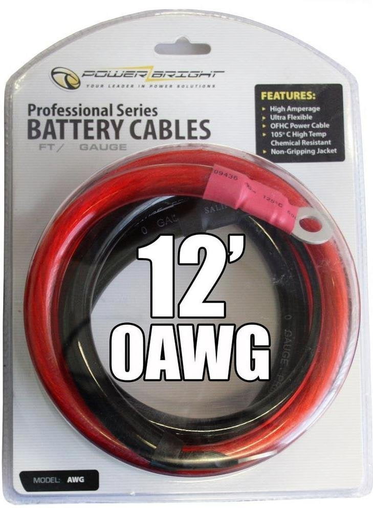 Power Bright 0 AWG 12 Foot High Amperage Copper Set Of Battery Cables ...