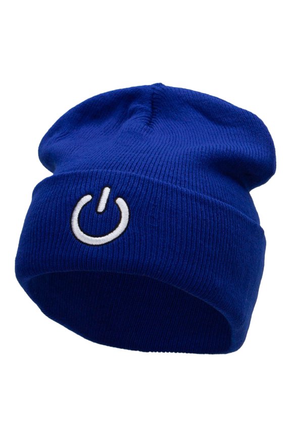 Power Button Embroidered 12 Inch Long Knitted Beanie - Royal OSFM