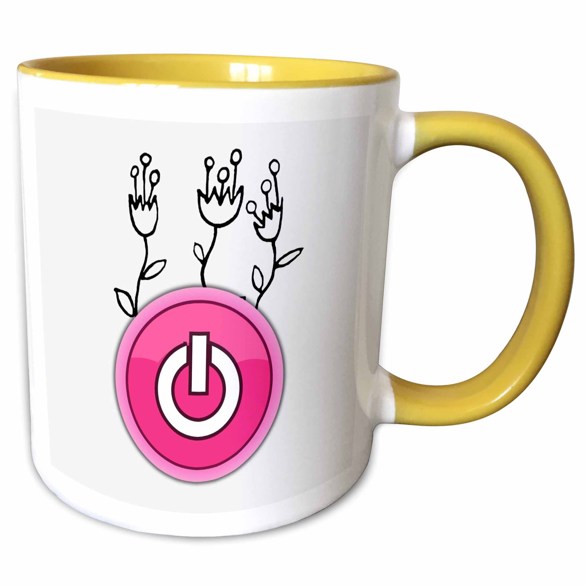 3drose Button 3drose, Power Button with Flowers, 11oz Two-tone Yellow Mug - Walmart.com