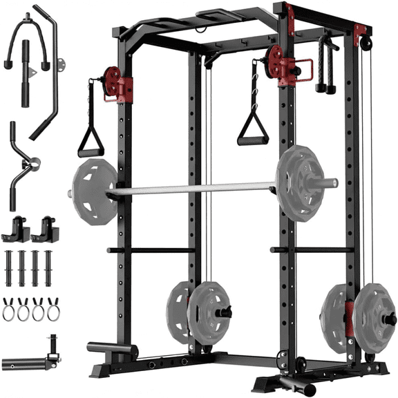 Power Cage,1200LBS Multi-Function Power Cage,Power Rack for Home Gym with Dual Pulley Systems&More Training Attachments, Weight Workout Machine