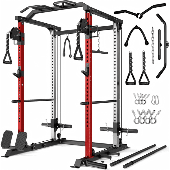 ALLVIATE Power Cage, 2000LBS Space Saving All-in-One Design, Cable Crossover and Dual Independent Pulley System, Heavy Duty Full Body Workout Cage with Complete Training Attachments for Home Gym