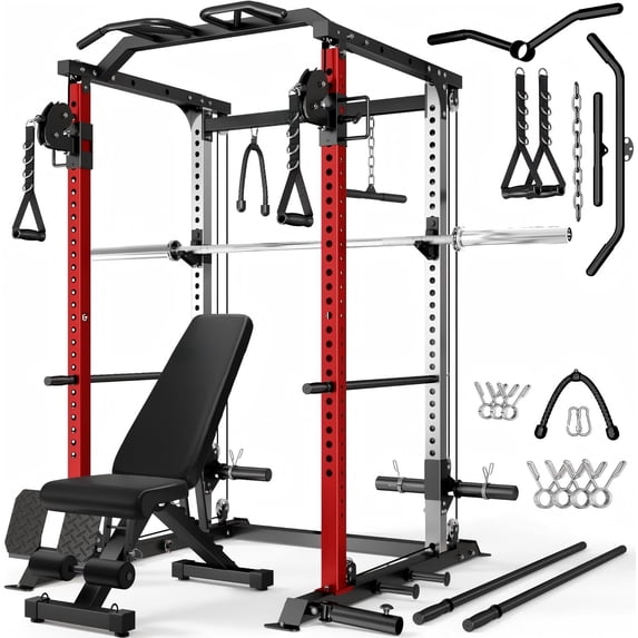 Power Cage, 2000LBS Squat Rack with with Cable Crossover and Dual ...